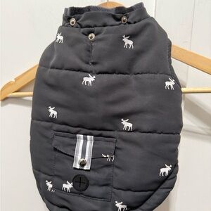 Stylish Gray Dog Puffer Vest with Moose Print Medium